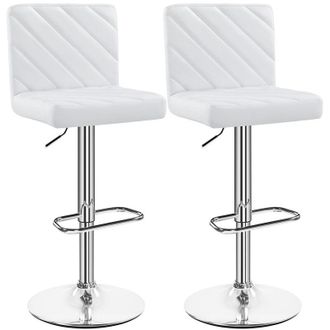 Yaheetech Set 2 Sgabelli Bar Alti Cucina Moderni Design Altezza Regolabile in Similpelle con Schienale Poggiapiedi Girevole 360&deg; da Penisola Bianchi - Yaheetech