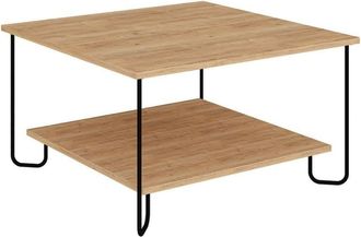 Calicosy Mesa baja cuadrada con patas de metal L80 cm - Efecto Roble artesanal