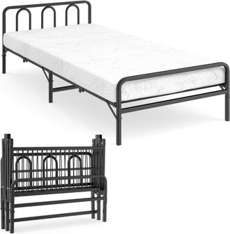 Costway Foldable Bed Frame Portable Folding Bed with Headboard & Footboard-Black