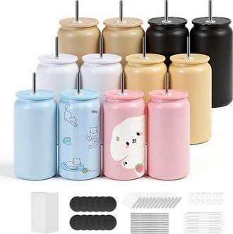 OEM Vasos De Sublimaci&oacute;n 12 Piezas, Botellas De Agua De 473 Ml De Acero Inoxidable, Apto Para Uso Alimentario Con Tapas Y Pajitas, Con Aislamiento De Dobl