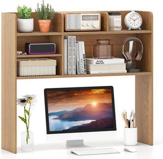 Costway Libreria da Scrivania, Scaffale da Scrivania con 6 Ripiani in Legno, Scomparto Aperto per Monitor 32, Espositore per Dormitori Uffici