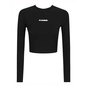 Jil Sander Long Sleeve Cropped Logo T-Shirt - Dames - Tops - Zwart - Maat: XS Polyamide