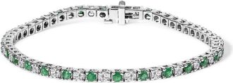 House of Brilliance 14K White Gold Alternating 1 1/2 Cttw Diamond and Emerald Tennis Bracelet