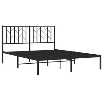 Berkfield Home Metal Bed Frame without Mattress with Headboard Black 140x190cm | Size: 140x190 cm