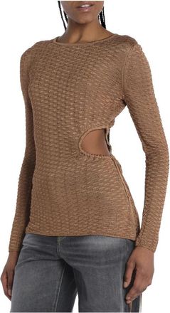 BA&SH Gouden Sweater Top met Gat - Dames - Ronde hals truien - Bruin - XS - Truien & Vesten