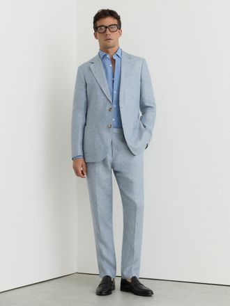 Reiss Soft Blue Linen-twill Tailored-fit Suit Trousers, 30