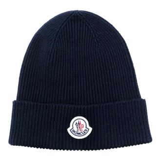 Moncler Accessoires, unisex, Blauw, ONE Size, Wol, Ribbed-knit Muts