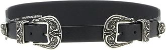Golden Goose Double Buckle Washed Leather Belt - Dames - Riemen - Zwart - 80 CM - Leer - Accessoires