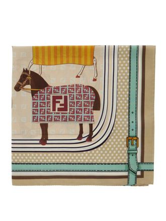 Fendi Fendi-Monogram Silk-Blend Scarf - Beige