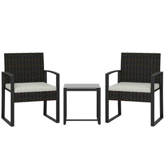 STILVORA Conjunto De Bistr&oacute; De Rat&aacute;n, Set De Muebles De Jard&iacute;n De 3 Piezas Con 2 Sillas De Jard&iacute;n, Mesa De Caf&eacute;, Cojines Desmontables Color Crema