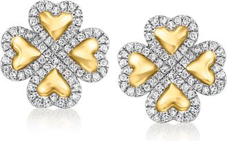 Ross-Simons Diamond Clover Earrings in 18kt Gold Over Sterling