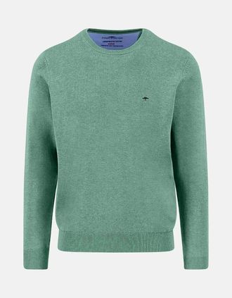Fynch-Hatton Mens Fine Knit Cotton Crewneck Fern - Green - Size: 40