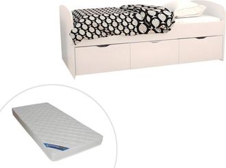 Vente-Unique Vente-unique - Letto con 2 cassetti e 1 vano portaoggetti 90 x 190 cm Bianco + Materasso - louane