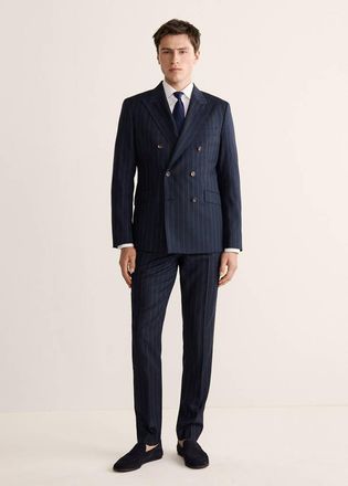 Mango Pantaloni completo Venecia 100% lana righe navy - Uomo - 46 - MANGO MAN