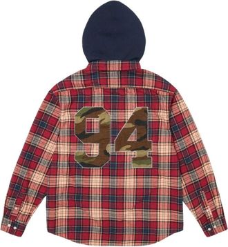 SUPREME FW26 Appliqu&eacute; Hooded Flannel Shirt Red SUP-FW26-022-RED