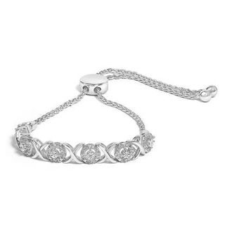 House of Brilliance Silver 1/6 Cttw Diamond X and O Bolo Bracelet in White at Nordstrom