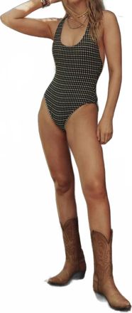 The Great. Reversible Cross Back One Piece Swimsuit In Black And Cream Check