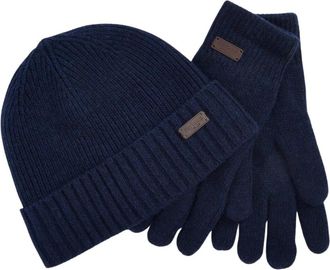 Barbour Carlton Muts en Handschoenen Cadeauset - Heren - Hoeden - Blauw - ONE Size - Wol - Accessoires