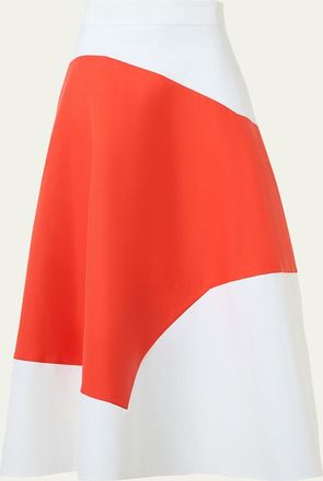 Akris Patchwork Cotton Midi A-Line Skirt
