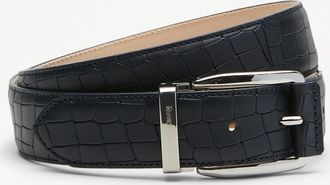 Russell & Bromley SANMARINO Mens Navy Blue Leather Croc-Effect Belt