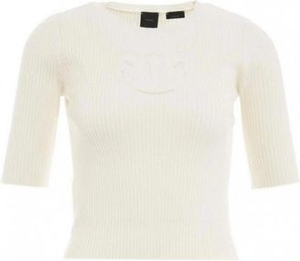 Pinko Tritonez 12 Sweater - Dames - Ronde hals truien - Wit - XS - Wol - Truien & Vesten