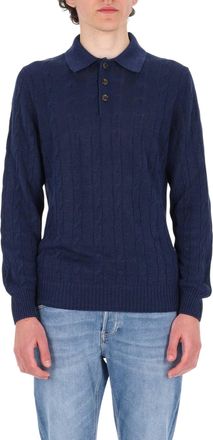 Barba Blue Cable-Knit Linen-Cotton Polo Shirt