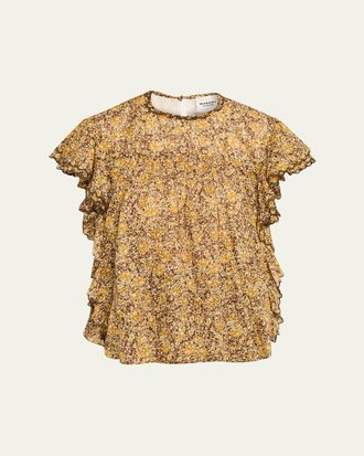 Isabel Marant Daliyane Floral Flutter-Sleeve Blouse