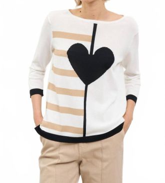 Bariloche Cierzo Heart Stripe Pullover Sweater In Off White