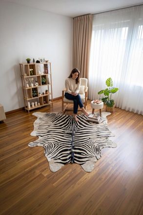 Infinity Leather Natural Cow Real Leather Black White Zebra Print Cowhide Hairon Rug - Zebra