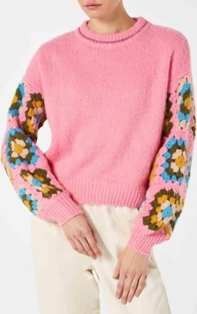 MC2 Saint Barth Woman Ultra Soft Crewneck Sweater With Handmade Crochet Sleeves