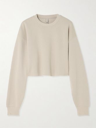 SKIMS Cropped Cotton-blend Jersey Sweater- Stone - Gray - XXS,XS,S,M,L,XL,2XL,3XL