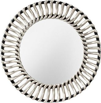 Loops Mirror Large Contemporary Black Circular Frame Thick Silver Spokes Black Silver