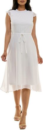 Nina Leonard Flutter Sleeve Chiffon Midi Dress in Ivory at Nordstrom Rack, Size X-Large