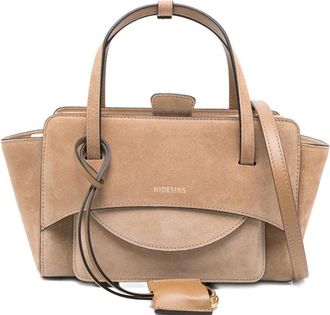 Hidesins Structured Shoulder Bag in Soft Calf Suede with Gold Accents