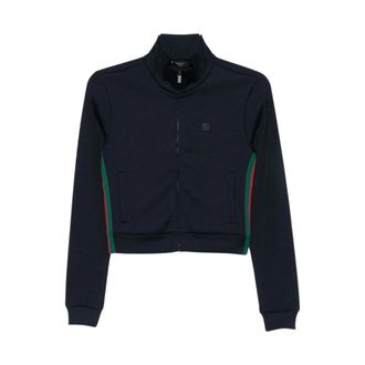 Gucci Rib Cotton Jersey Zip Sweatshirt - female - Gucci - Zip-throughs - Blue - XS - Sweatshirts & Hoodies