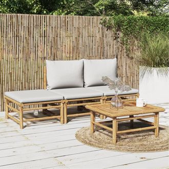 vidaXL Vidaxl - Set De Muebles De Jard&iacute;n 4 Piezas Bamb&uacute; Y Cojines Gris Claro