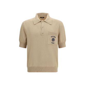 Balmain Beige Cotton Polo Mens Shirt