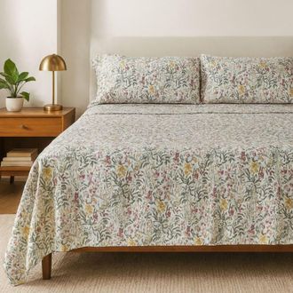 Alo Home Juego de s&aacute;banas algod&oacute;n 100% 4 piezas flores acuarela - cama 150 cm