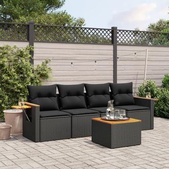 vidaXL Vidaxl - Set De Muebles De Jard&iacute;n 5 Pzas Y Cojines Rat&aacute;n Sint&eacute;tico Negro