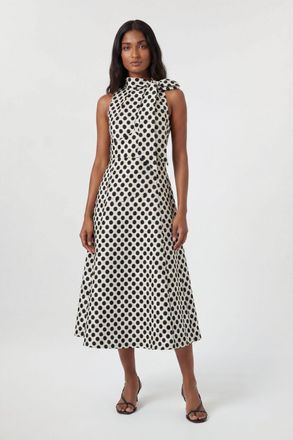 Karen Millen Womens Spot Jacquard Tailored Bow Neck Full Skirted Midi Dress - Multicolour - Size 14 UK