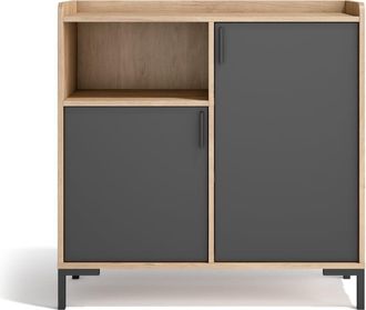 HERDASA Aparador entrada de melamina roble claro y grafito 88x90x33 cm