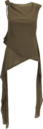 Ganni Womens Top Asymmetrical Knot Military Olive Polyester Tops