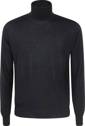 FILIPPO DE LAURENTIIS Zwarte Merinos Coltrui Trui - Heren - Coltruien - Zwart - 2XL - Truien & Vesten