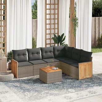 vidaXL Vidaxl - Set De Sof&aacute;s De Jard&iacute;n 7 Piezas Con Cojines Rat&aacute;n Pe Gris