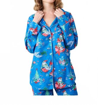 Printfresh Merry Mermen & Dolphin Tails Long Sleeve Pajama Set In Blue Multi