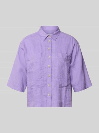 Emily van den Bergh Regular Fit Leinenbluse mit Brusttaschen in Lila, Gr&ouml;&szlig;e 36