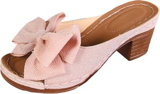 Generic Womens Bow Chunky Heel Slippers Open Toe Platform Mule Sandals for Summer Fashion Casual Slide Shoes for Women Comfortable Indoor Outdoor Wear with Ar