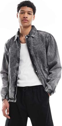 Brave Soul Giacca di jeans grigia stile coach-Grigio