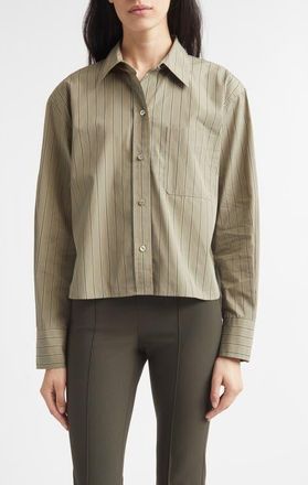 Vince Stripe Crop Poplin Shirt in Artichoke/dark Thyme at Nordstrom, Size Xx-Small