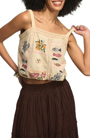 Lucky Brand Novelty Embroidered Sleeveless Top in Cream Multi at Nordstrom, Size Xx-Large